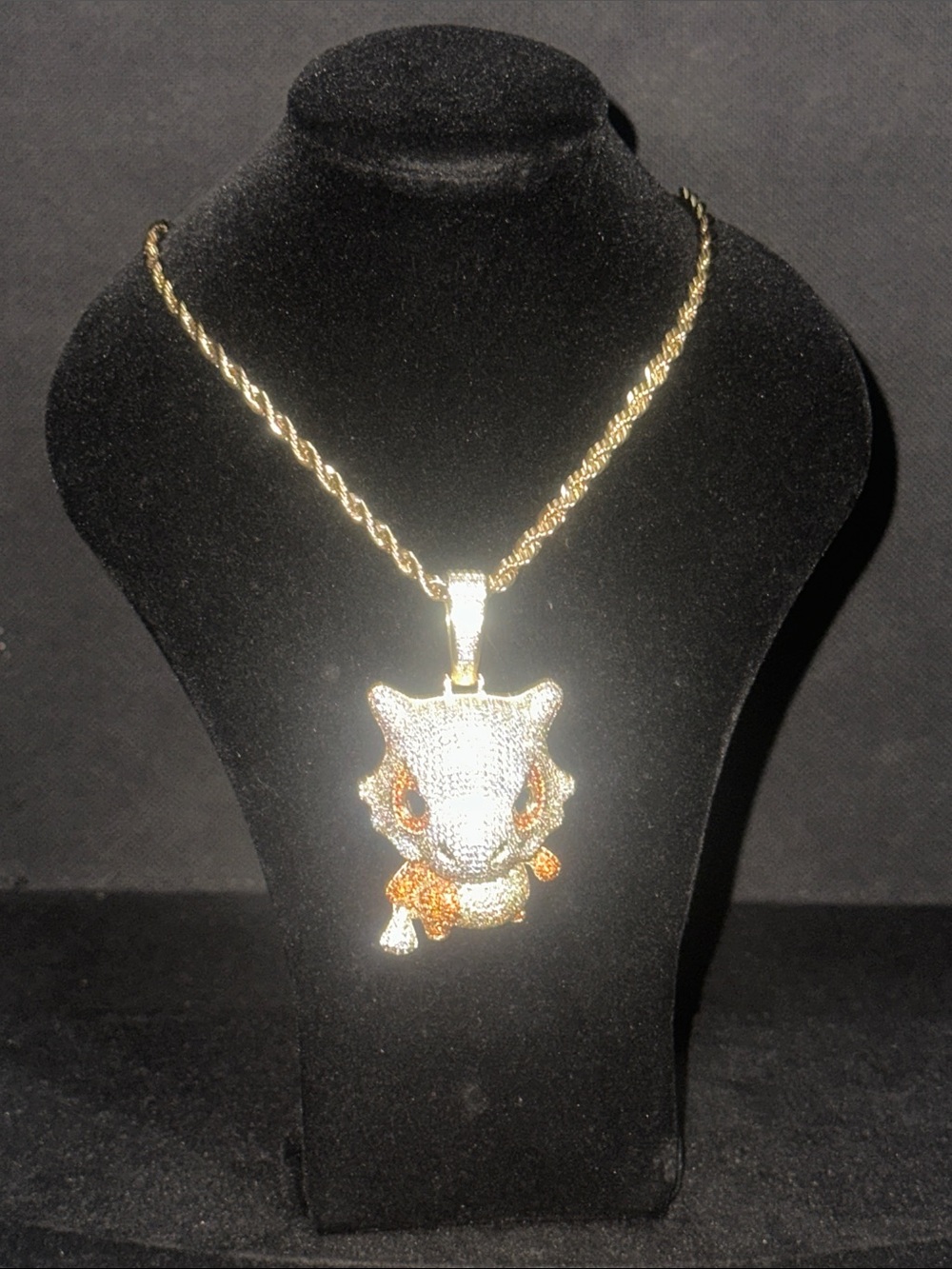 Gold Tone Kubon Pokemon Pendant Necklace - Sparkling Crystal